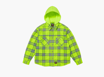 Supreme x Dickies Lined Zip Up Hooded Flannel Shirt Fluorescent Green 