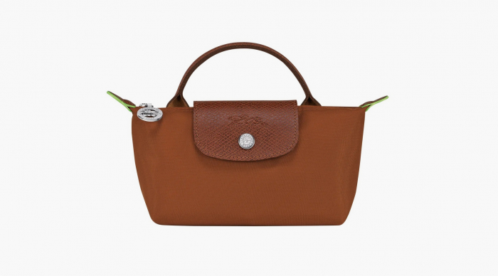 Longchamp Le Pliage Green Handle Pouch "Cognac" 