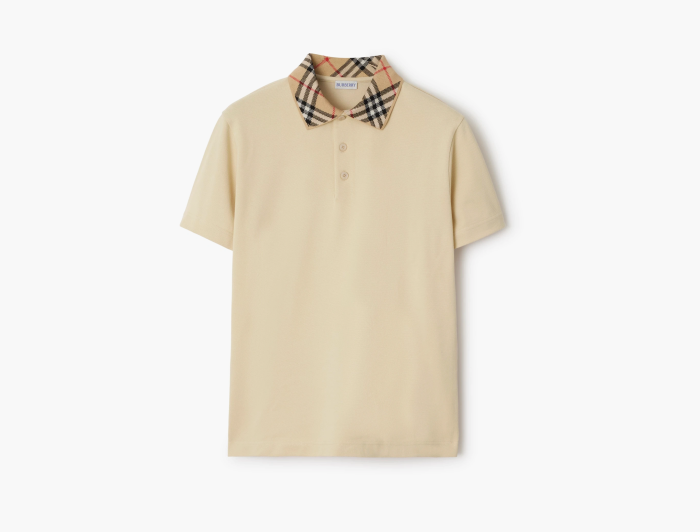 Burberry Check Collar Cotton Polo Shirt  "Nutmeg" 