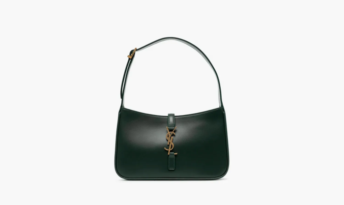 Saint Laurent Bronze Monogram Le 5 A 7 Hobo Bag in Smooth Leather Vert Fonce 