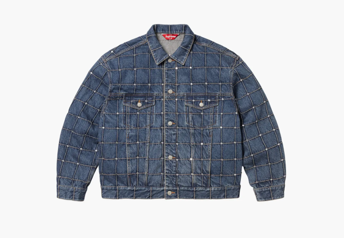Supreme Studded Seam Denim Trucker Jacket  Blue 