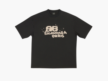 Balenciaga Hand Drawn BB Icon Medium Fit Vintage T-Shirt Black 