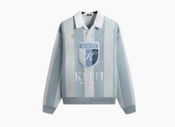 Kith Striped Logo Long Sleeve Polo Shirt Grey Blue 