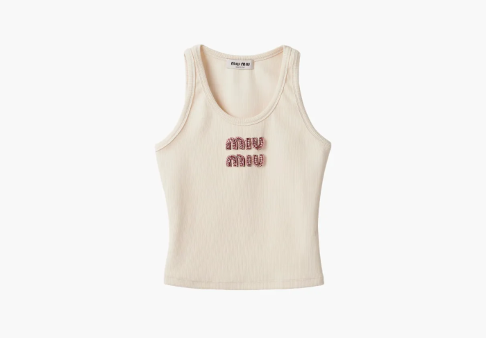 Miu Miu Ribbed Jersey Top Tan / Pink  Miu Miu Ribbed Jersey Top Tan / Pink