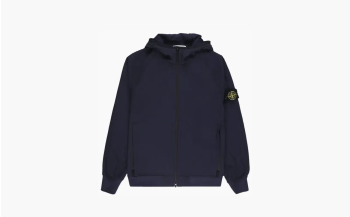 Stone Island Logo Patch Hooded Nylon Jacket Navy 