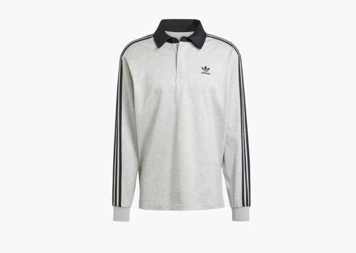 Adidas Originals Adicolor Rugby Polo Shirt Medium Grey Heather / Black  Adidas Originals Adicolor Rugby Polo Shirt Medium Grey Heather / Black