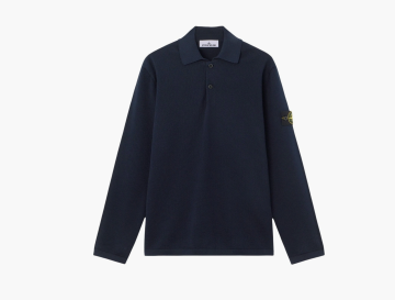 Stone Island Micro Stitch Soft Organic Cotton Long-Sleeve Polo Navy Blue 