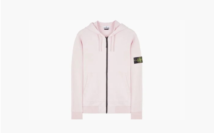 Stone Island Brushed Cotton Full Zip Hoodie Pink 