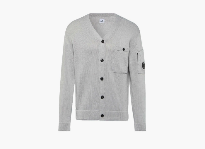 C.P. Company Compact Cotton Lens Cardigan Grey  C.P. Company Compact Cotton Lens Cardigan Grey