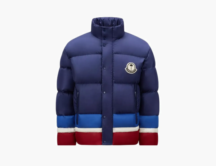 Moncler x Palm Angels Denneny Short Down Jacket Blue/Burgundy/White  Moncler x Palm Angels Denneny Short Down Jacket Blue/Burgundy/White