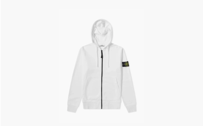 Stone Island Brushed Cotton Full Zip Hoodie White 
