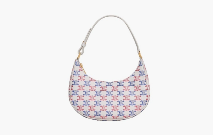 Celine Ava Bag in Triomphe Canvas and Calfskin Blue Red 