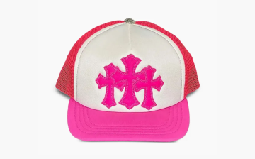  Chrome Hearts Cemetery Leather Patch Trucker Cap Pink 