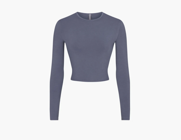Skims New Vintage Cropped Long Sleeve T-Shirt Steel Blue  Skims New Vintage Cropped Long Sleeve T-Shirt Steel Blue