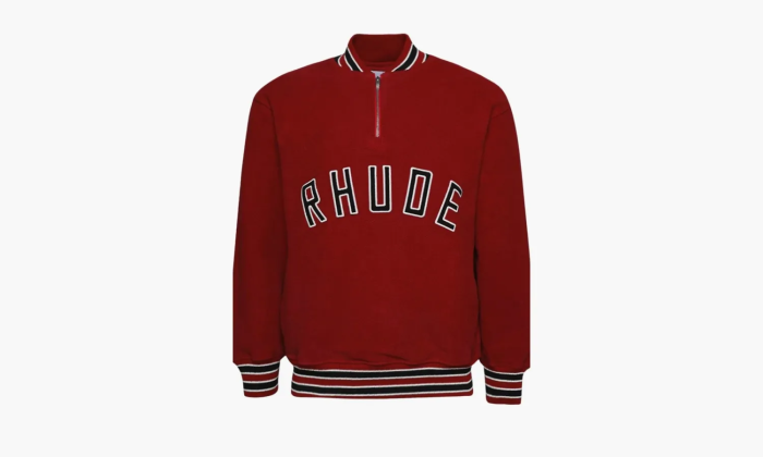 RHUDE Quarter Zip Varsity Jacket Vintage Red  RHUDE Quarter Zip Varsity Jacket Vintage Red