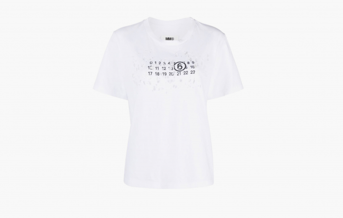 MM6 Maison Margiela Destroyed Logo T-Shirt "White" 