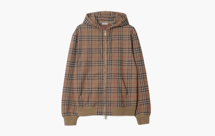 Burberry Check Cotton Blend Zip Hoodie  "Nut" 