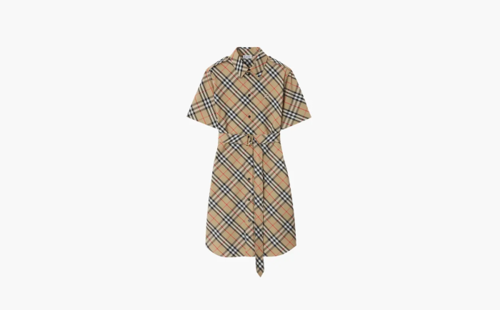 Burberry Check Cotton Shirt Dress Khaki 
