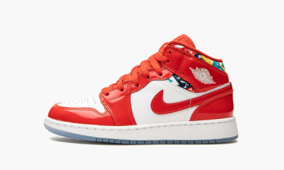 Jordan 1 Mid SE GS "Barcelona Sweater Red Patent" - 3.5Y