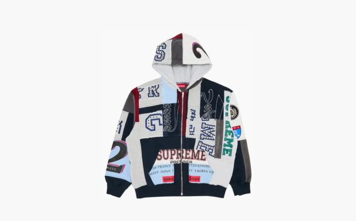 Supreme Patchwork Zip Up Hooded Sweatshirt Navy 