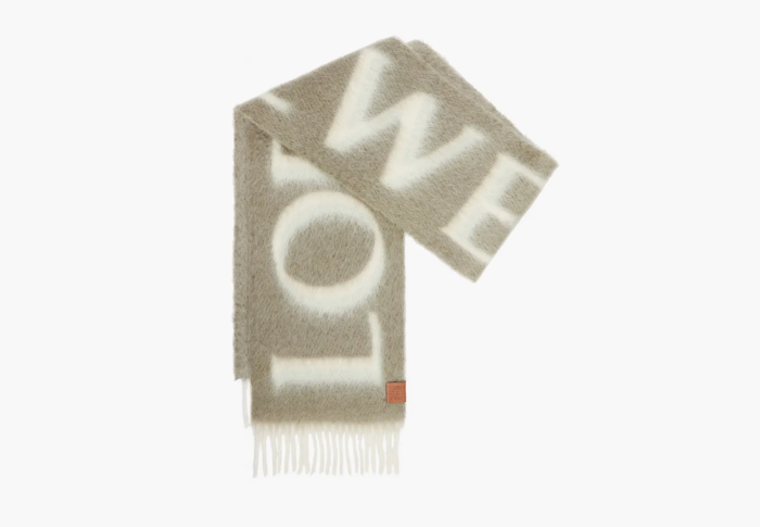 Loewe Scarf In Wool and Mohair Khaki Green/White  Loewe Scarf In Wool and Mohair Khaki Green/White
