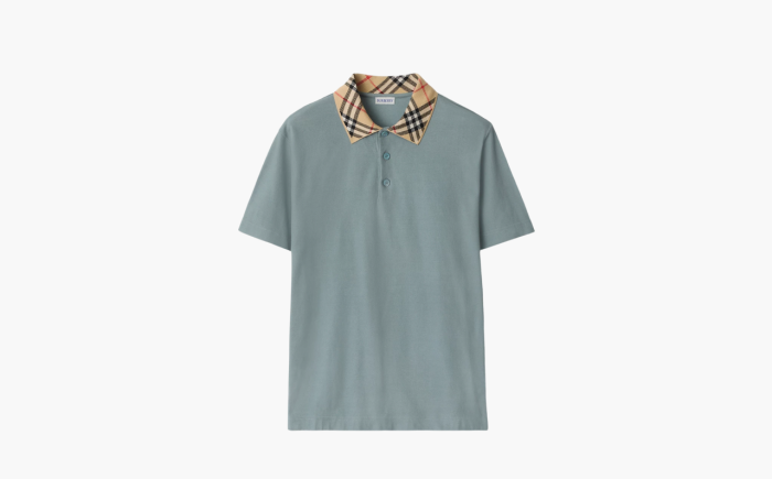 Burberry Check Collar Cotton Polo Shirt "Gray" 