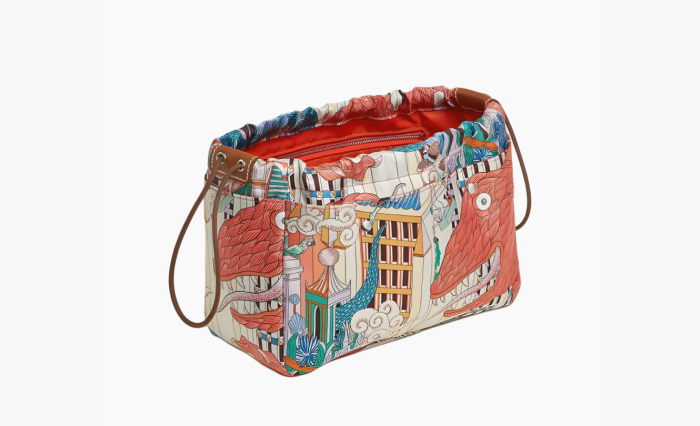 Hermes Fourbi Silk With Barenia Calfskin Handbag "Orange & Multicolor" 