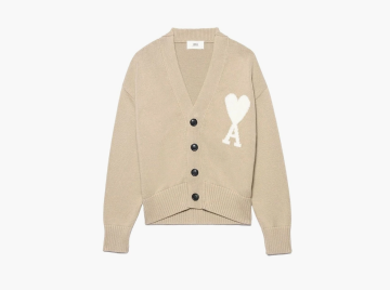 Ami Paris Ami De Coeur Boxy Fit Cardigan Beige/White  Ami Paris Ami De Coeur Boxy Fit Cardigan Beige/White