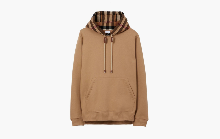 Burberry Check Trim Cotton Blend Hoodie  "Camel" 
