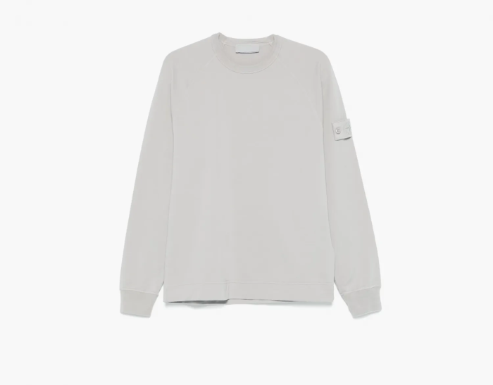 Stone Island Crewneck Sweatshirt with Ribbed Details Dusty Grey  Stone Island Crewneck Sweatshirt with Ribbed Details Dusty Grey