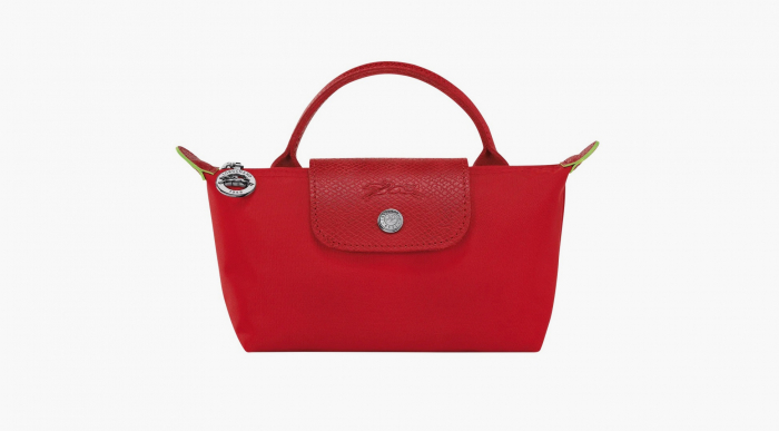 Longchamp Le Pliage Green Handle Pouch "Tomato" 