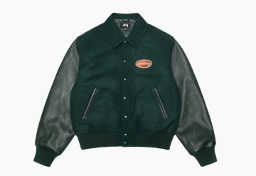 Stussy Script Oval Varsity Jacket Green 