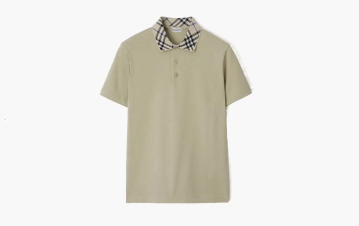 Burberry Check Collar Cotton Polo Shirt  Lichen 