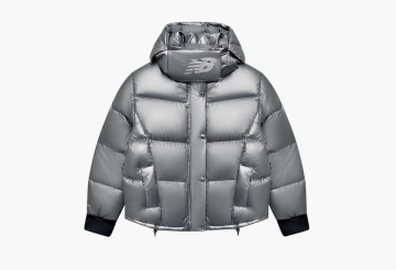 New Balance Cropped Hooded Down Jacket Silver 