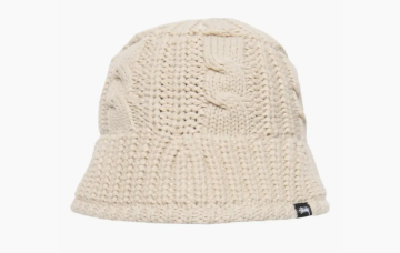 Stussy Flag Label Acrylic Polyester Knit Bucket Hat White 