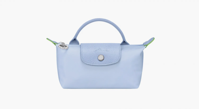 Longchamp Le Pliage Green Handle Pouch Sky Blue 