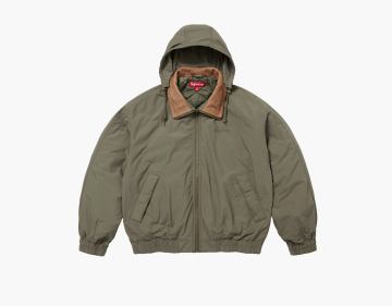 Supreme Leather Collar Utility Jacket Olive 
