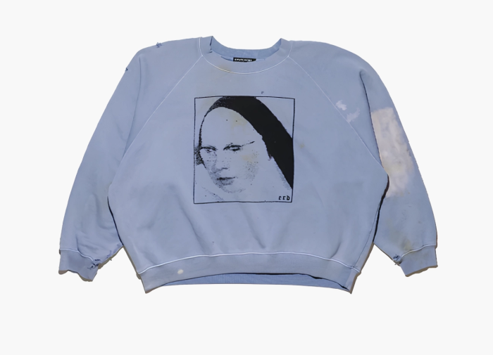 Enfants Riches Déprimés Singing Nun Raglan Crewneck Sweatshirt Blue  Enfants Riches Déprimés Singing Nun Raglan Crewneck Sweatshirt Blue