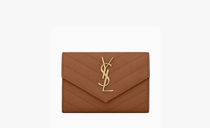 Saint Laurent Cassandre Grain De Poudre Envelope Wallet Small Dark Natural 