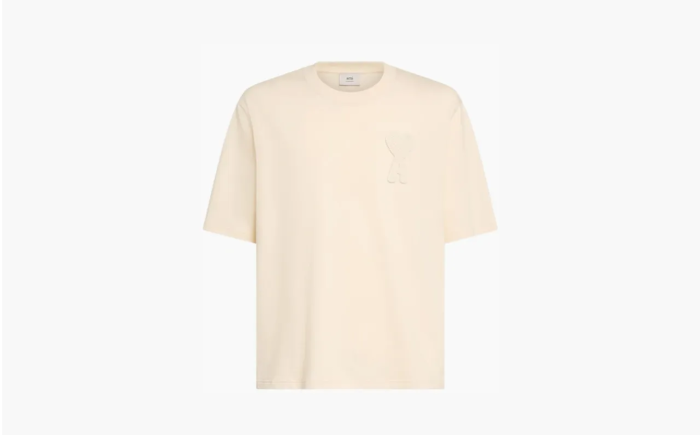 Ami Paris Beige Cotton Ami de Coeur Patch T-Shirt White-Cream  Ami Paris Beige Cotton Ami de Coeur Patch T-Shirt White-Cream