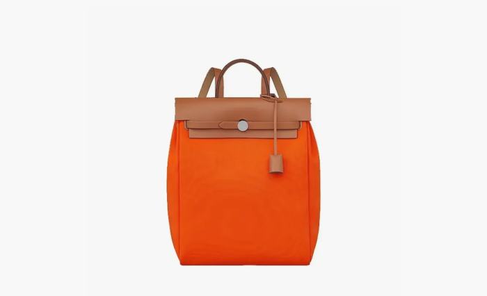 Hermes Herbag Zip Canvas With Hunter Cow Leather Handbag Backpack Orange Red 