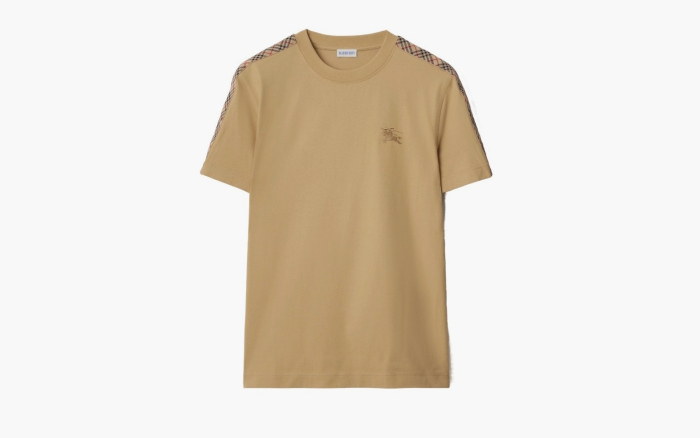 Burberry Check Trim Cotton T-shirt "Flax" 