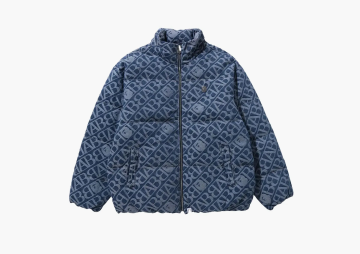 A Bathing Ape Denim Monogram Puffer Down Jacket Blue 