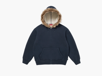 Supreme Faux Fur Zip Up Hooded Sweatshirt Navy 