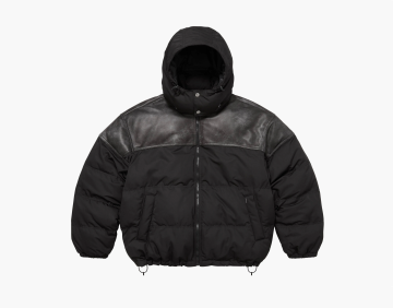 Supreme Leather Yoke Puffer Jacket Black 