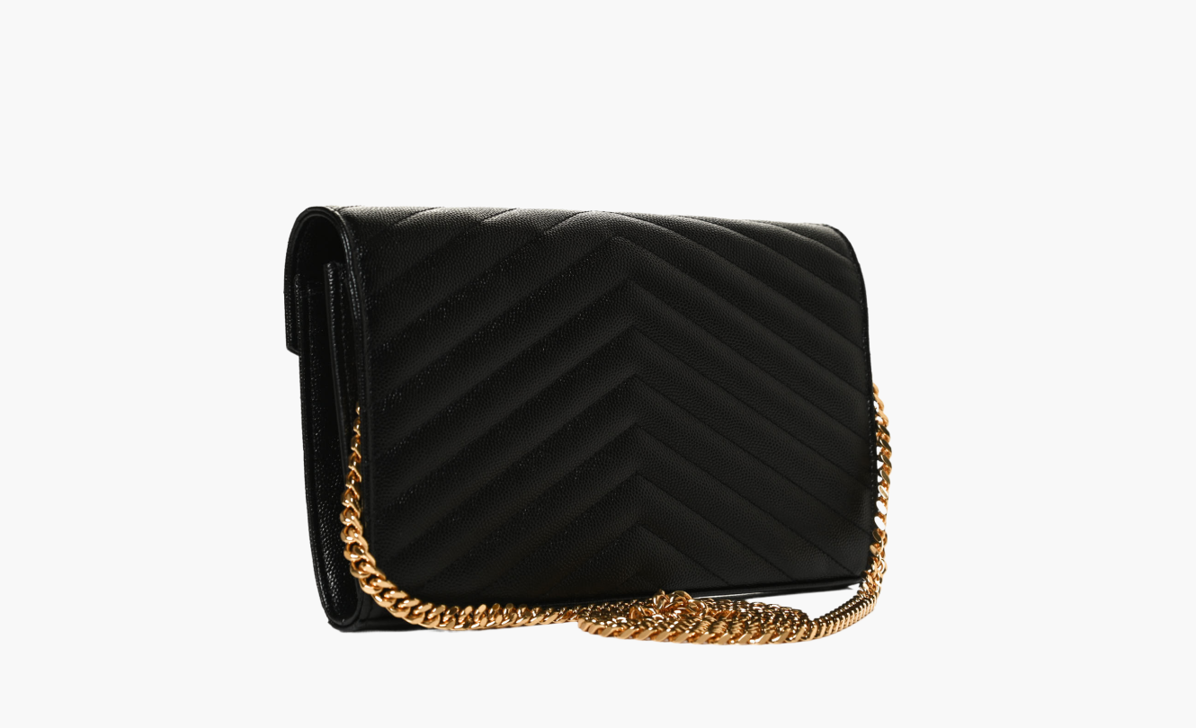 Saint Laurent Monogram Chain Wallet Matelasse Grain de Poudre Gold tone Black купить в Москве