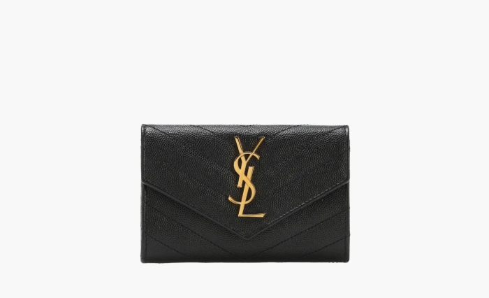 Saint Laurent Cassandre Grain De Poudre Envelope Wallet Small Noir  Saint Laurent Cassandre Grain De Poudre Envelope Wallet Small Noir
