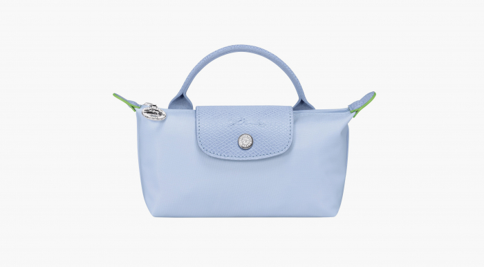 Longchamp Le Pliage Green Handle Pouch "Sky Blue" 