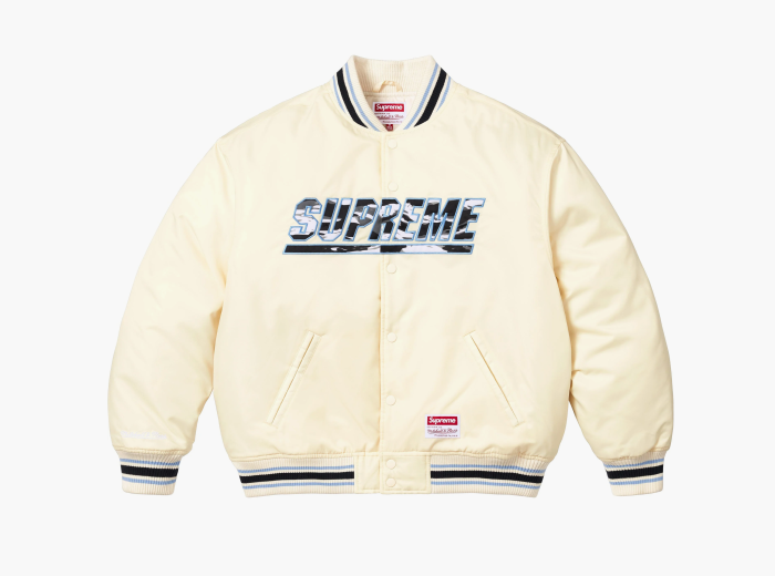 Supreme x Mitchell & Ness Satin Varsity Jacket White 