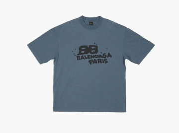 Balenciaga Hand Drawn BB Icon Medium Fit Vintage T-Shirt Blue/Black 